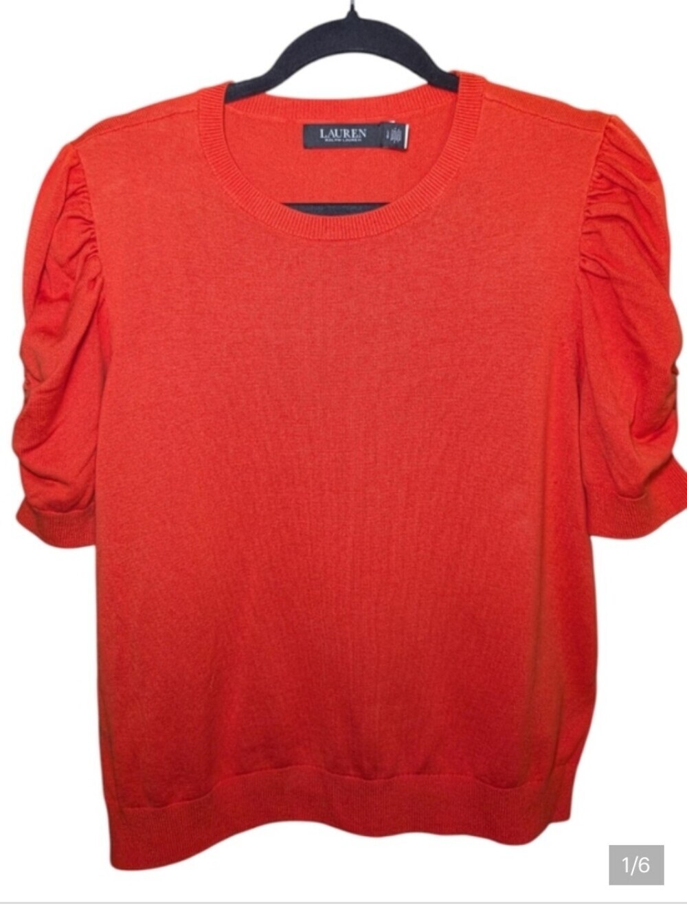 Lauren by Ralph Lauren Bright Red Short-Sleeve Puff Shoulder Pullover - Picture 7 of 7